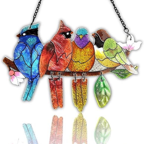 NEW Stained Glass Window Hanging - Hummingbird on Branch Suncatcher Hand-Painted - Picture 4 of 9